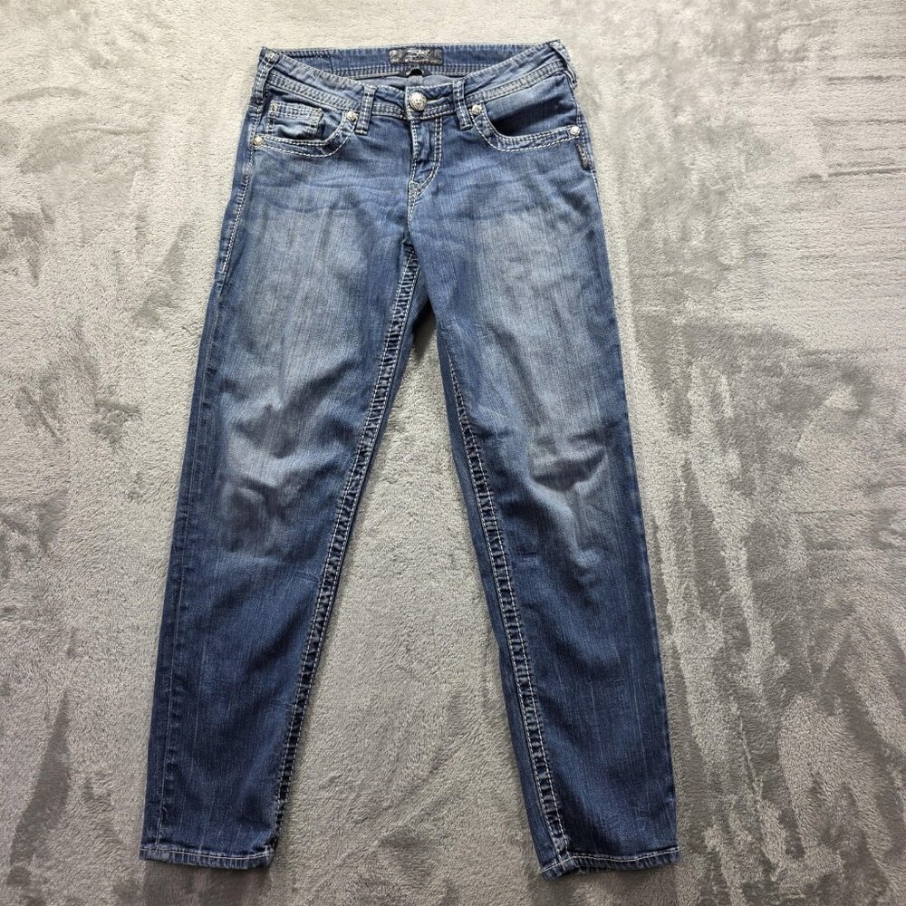 Silver Jeans Co Sam Boyfriend Jeans Womens 25 Distressed Sequin Pockets 28